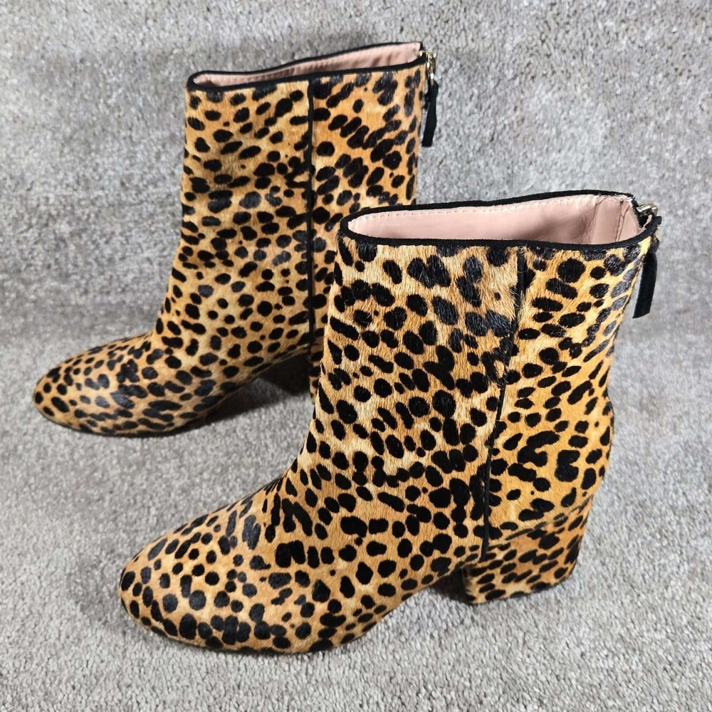 J.Crew Maya Ankle Boot Leopard Calf Hair Block Heel Women 9.5 Mob Wife